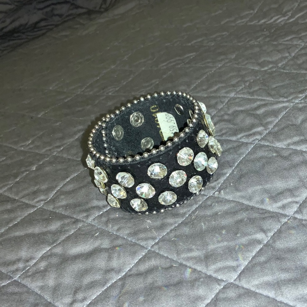 Black leather bracelet with diamonds